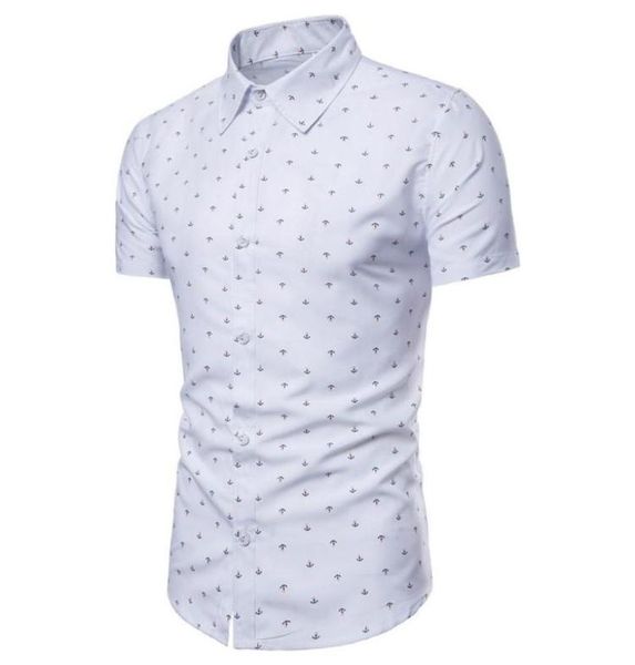 

mens white anchor print dress shirts 2021 summer slim fit short sleeve shirt men chemise homme casual streetwear clothing men0398050494, White;black