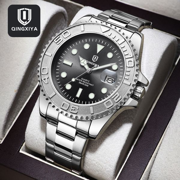

wristwatches qingxiya sports mens quartz watches brand luxury stainless steel waterproof luminous date men watch relogio masculino 230829, Slivery;brown