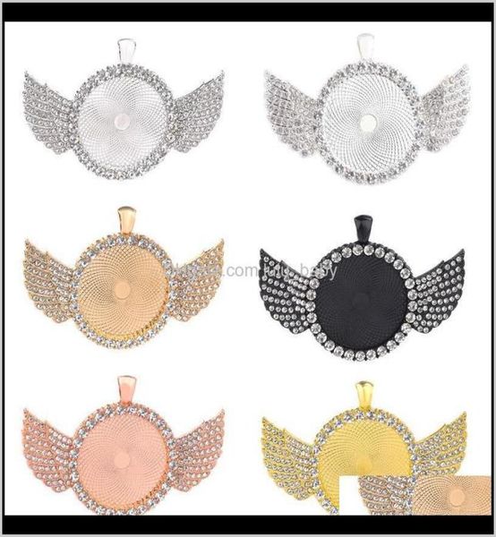 

30mm diy jewelry accessories round bottom brackets time gem sublimation blank pendant with wing for transfer printing necklace bf57633560, Silver