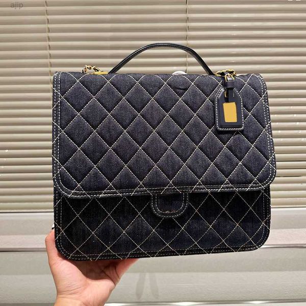 

22k womens jumbo denim messenger backacpk school bags classic flap quilted ladies briefcase handle tote with badge gold metal turn lock shou