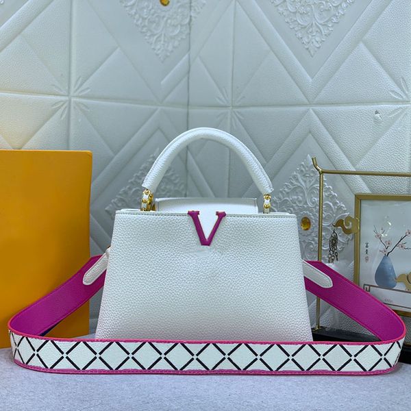 

women overlay handbag cowhide genuine leather tote bags shoulder bag splice color letter printing fashion hardware accessories removable str