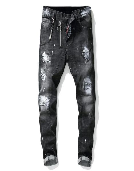 

unique men painted rips jeans stretch black fashion designer slim fit washed motocycle denim pants panelled hip hoptrousers 10129915020, Blue