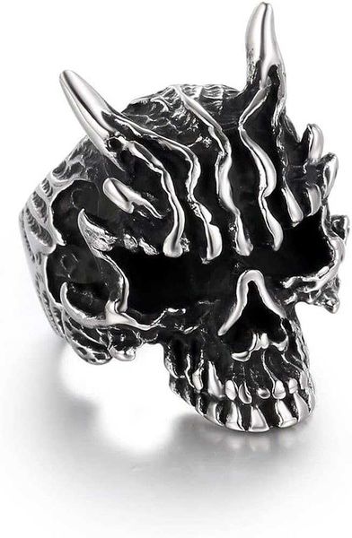

devil skull death ring opening adjustable antique vintage style gothic punk dark style halloween party men's and women's ring, Golden;silver
