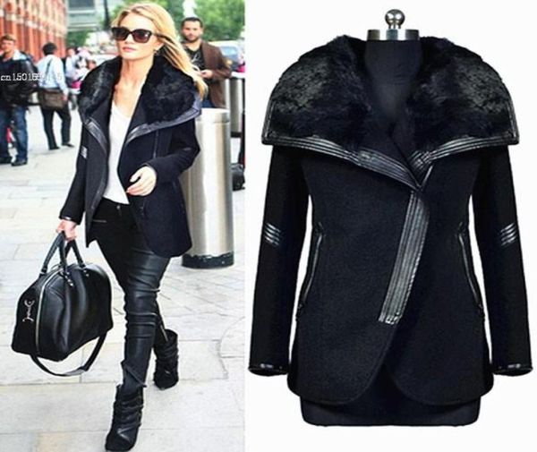 

2019 elegant female overcoat new fashion 2018 winter women039s black fur collar long sleeve zipper woolen winter long coats for1599994