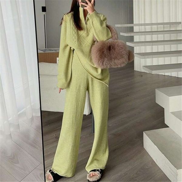 

sweater two piece set womens clothing autumn and winter style korean slim short wide legged pants casual suit, White;black
