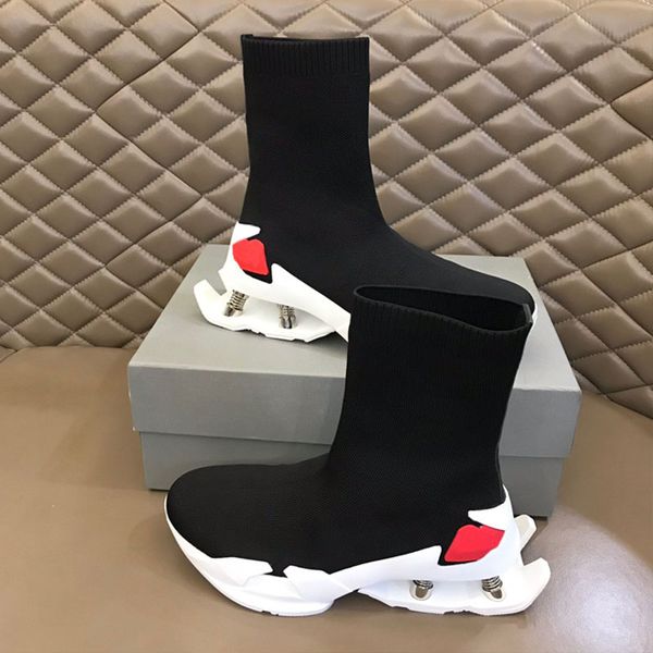 

men high sneakers spring fabric durable sock shoes four shock absorbers 5cm office unique casual socks shoes high end designer man shoes wit, Black