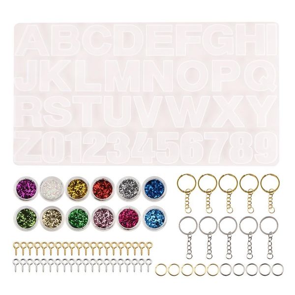 

other number alphabet letter silicone resin mold key rings glitter sequins for jewelry craft casting keychain pendant making tools set