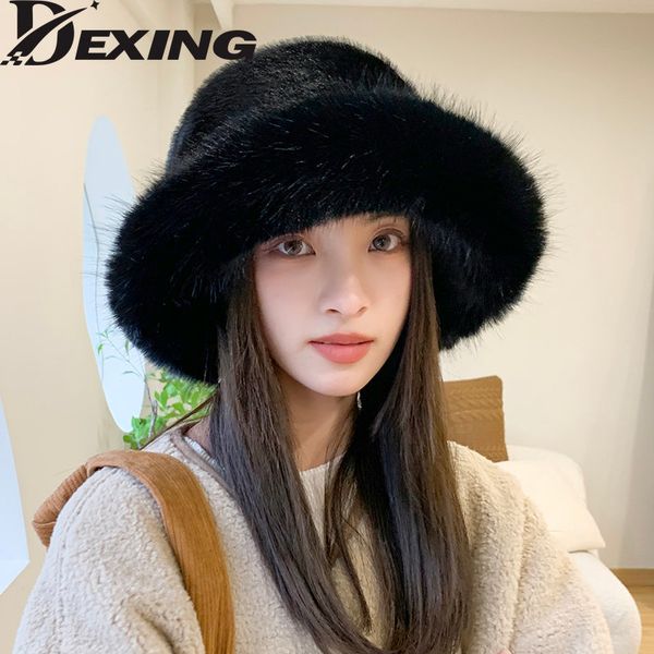 

wide brim hats bucket hats big faux fur fluffy bucket hat for women luxury plush winter hat thicken snow oversized fur bucket hat soft big p, Blue;gray