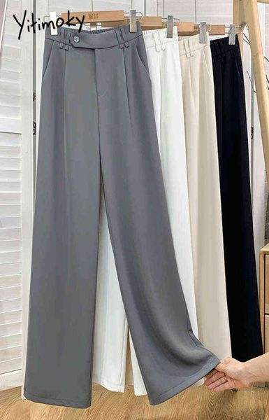 

women039s pants capris yitimoky asymmetrical ice cream silk suit woman pants wide pipe pants high waist office summer 2022 stra2613228, Black;white