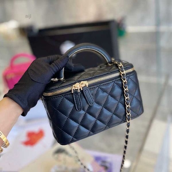 

france womens classic quilted vanity bag with mirror co handle totes gold metal hardware matelasse chain crossbody shoulder cosmetic case de