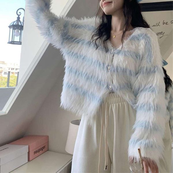 

winter french style sweater sweet spicy age reducing gentle imitation leather plush thickened coat for women, White;black