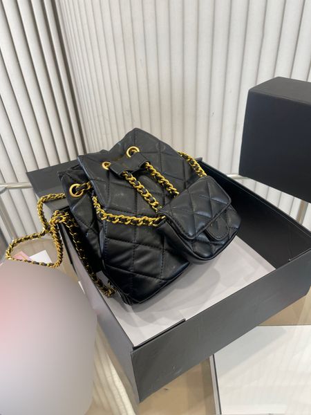 

2023 fashion casual women's black diamond lattice chain shoulder backpack