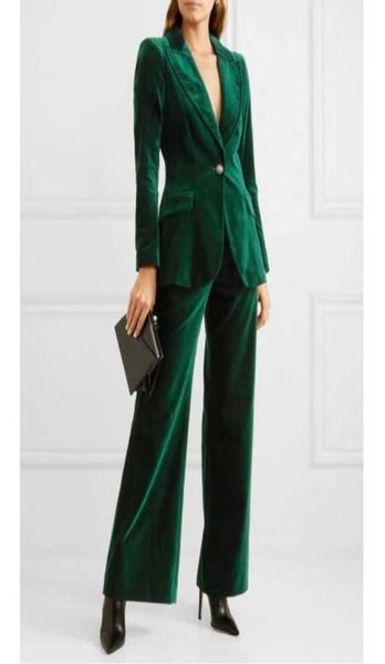 

women039s two piece pants velvet suits fashion green 2piece set one button business work wear office slim fit jacket warm blaz6785768, White