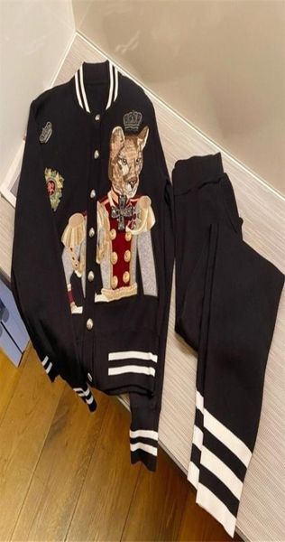 

womens two piece pants women spring autumn dog embroidery baseball coat contrast color beaded bomber jacket single breasted cardig2595281, White