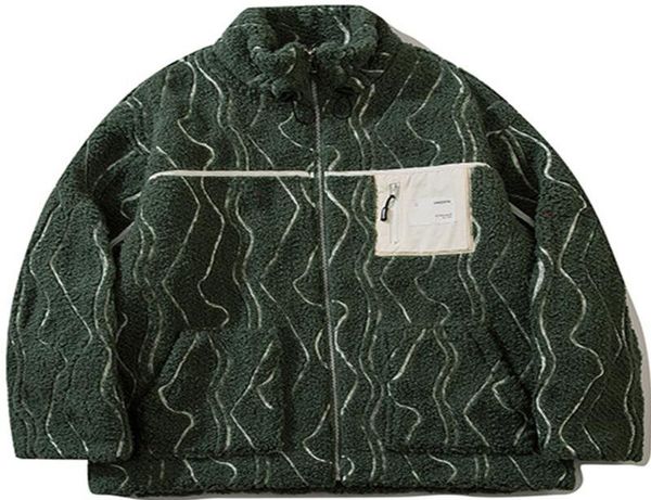 

men039s jackets lacible harajuku line splicing zipper lambswool jacket men winter sherpa fleece cotton padded coat streetwear o8141902, Black;brown