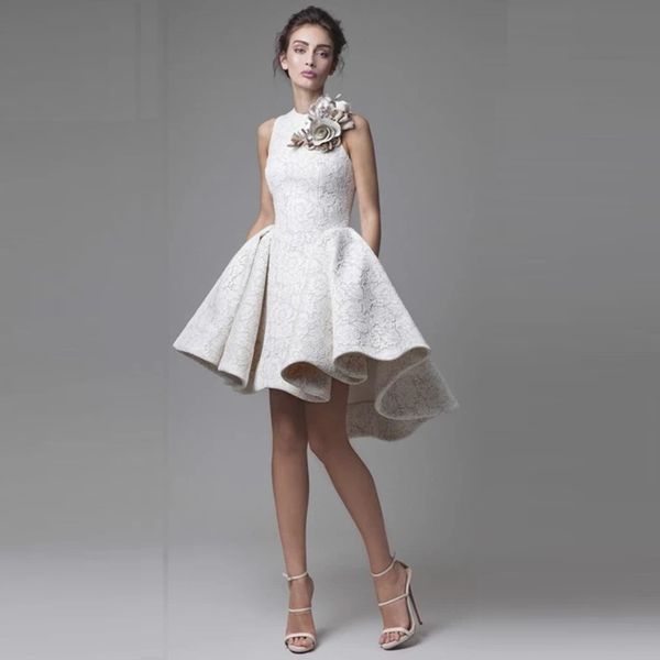 

white full lace short homecoming dresses jewel neck sleevesless custom made high low prom dresses with flower evening party dresses, Blue;pink