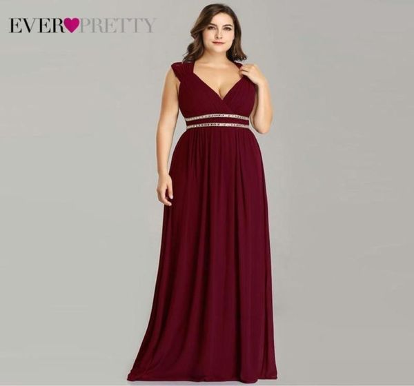 

ever pretty plus size formal evening dresses long women elegant burgundy v neck chiffon empire party gown robe de soiree lj2012247568994, Black