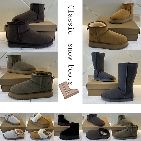 

half boots snow mini booties classic snow boot plush half ankle full fur fluffy mules warm booties, Black