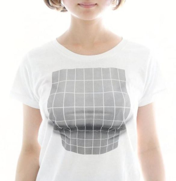 

3d spoof printing tshirt threedimensional pattern illusion deception big boobs short sleeve women tee men white japanese y25170809