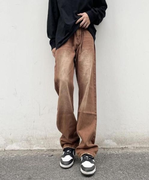 

men039s jeans brown baggy men fashion retro casual wideleg streetwear loose hip hop straight denim pants mens trousersmen0391051221, Blue