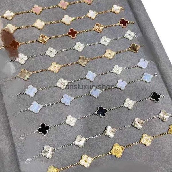

designer fashion charm bracelet fashion vintage 5 motifs bracelets clover leaf necklace luxury design wedding jewelry van 4/four flower, Black