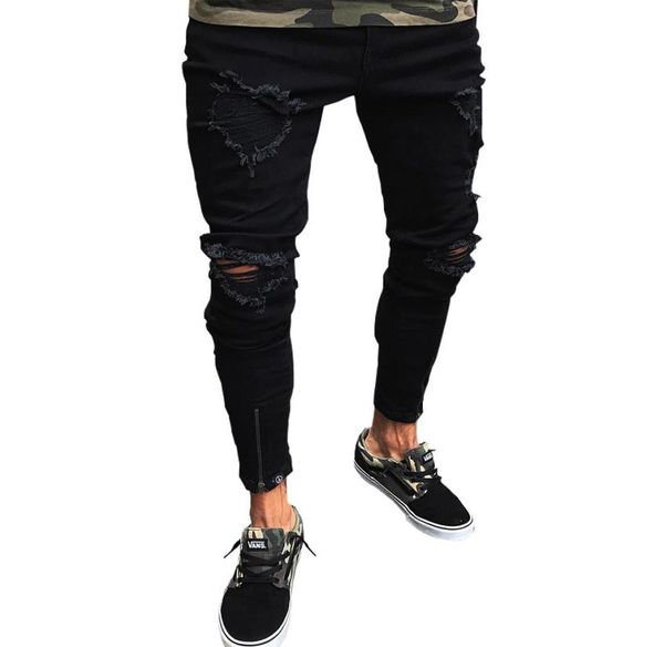 

pour homme casual jeans solid big hole high street elastic new fashio slim fit comfortable to wear pencil pants4478079, Blue