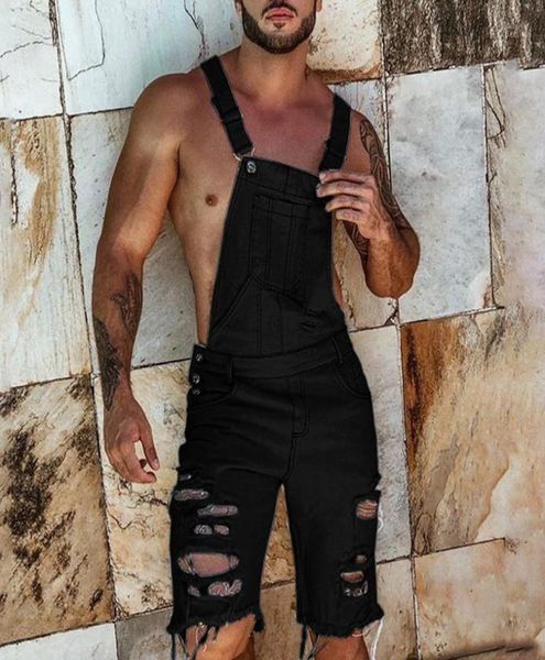 

men039s jeans summer overalls solid color hole denim ripped shorts jumpsuits casual suspender pants slim fit7103498, Blue