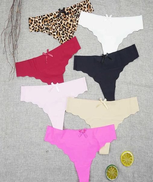

6pcslots women thong panties underwear seamless intimate underpants leopard printed string ice silk thin lowrise panty 21079302908, Black;pink