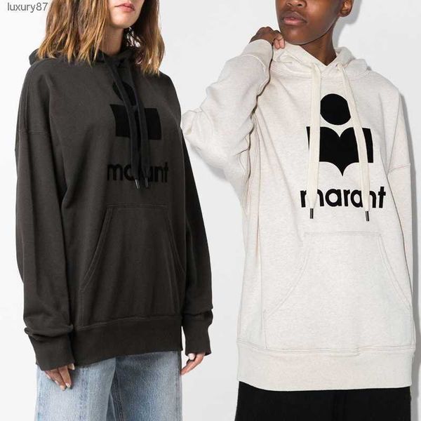 

isabel marant women designer hoodie classic flocking print loose hooded pocket sweater pullover, Black