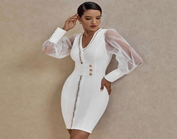 

ocstrade new arrival embellished mesh long sleeve bandage dress 2020 fall winter women white bandage dress bodycon party9982852, Black;gray