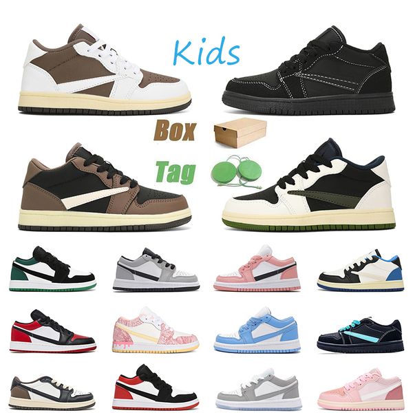 

2024 new j1s kids jumpman 1 designer cute sneakers 1s baby kid shoes reverse mocha olive black phantom wolf grey unc boys girls children pla