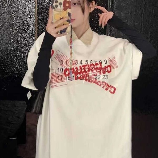 

designer t shirt margielas mm6 niche magilla red tape digital printing loose short sleeve t-shirt spring/summer 3dil lhu1, White;black