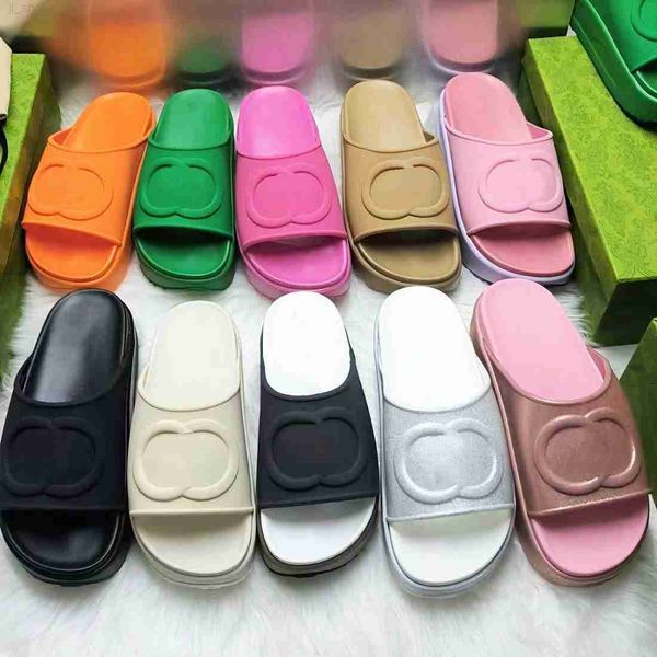 

women men slipper slide sandal with interlocking g designer sandals platform slide slippers flip flops summer shoes fashion wide slipper, Black
