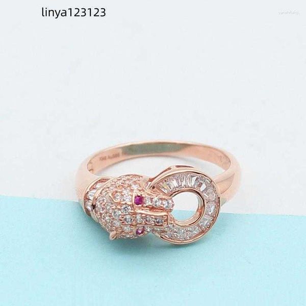 

cluster rings 585 purple gold 14k rose inlaid leopard head crystal for women opening charm design light luxury jewelry gift, Golden;silver