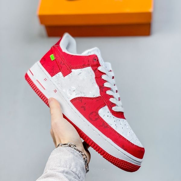 

designer men casual shoes women sneaker white green red force1 low brown damier limit edition low lace-up sneakers 13, Red;white