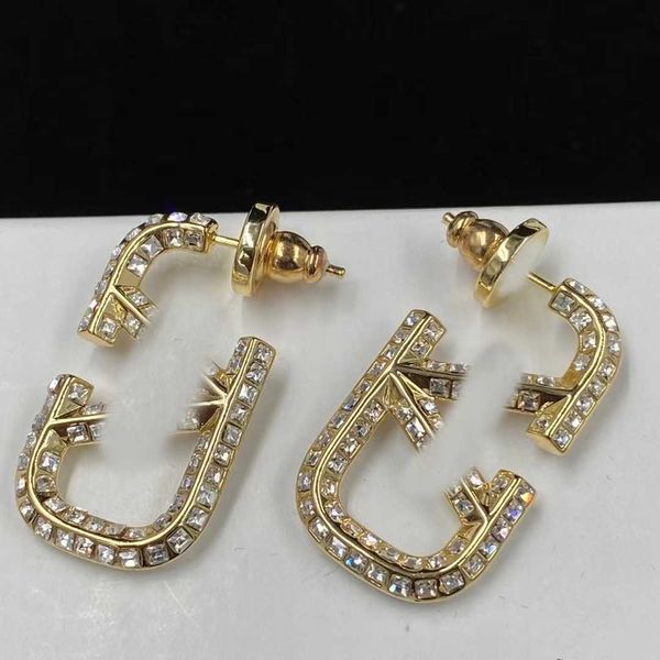 

designer valentino earrings luxury premium gold geometric english letter hollow out design brass material light luxury style earrings access, Golden;silver