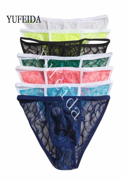 

underpants 7pcslot men briefs underwear lace see through bikini lingerie breathable male sissy panties gay jockstrap mens1686023, Black;white