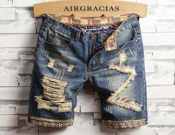 

airgracias mens ripped short jeans brand clothing bermuda cotton shorts breathable denim shorts male new fashion size 28409758228, White;black