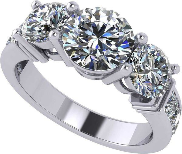 

central diamond center sterling silver 3 stone past present future ring made with pure brilliance zirconia 2.50ctw 3.50ctw