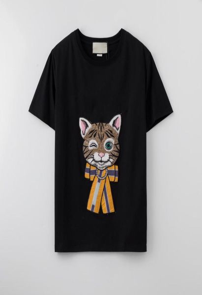 

100cotton embroidery cat t shirts whole fashion mens tshirt classic loose style womens tshirt highprecision knitting techno2165202, White;black