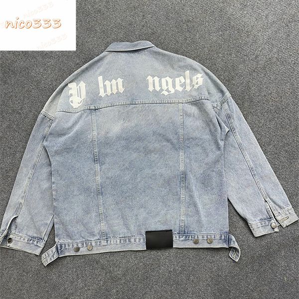 

23ss new washed denim back letter print pattern jacket loose versatile casual men and women trend jackets, Black;brown