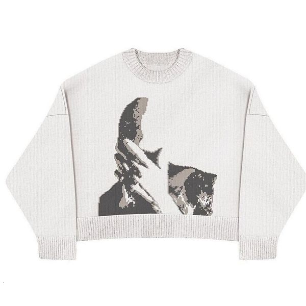 

mens sweaters white sweater woman character pattern loose retro knit jacket fashion womens winter 230829, White;black