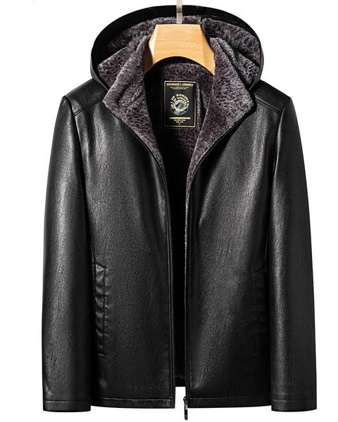 

n-2367 autumn winter models of men's leather jacket thick section of fur one padded sheepskin youth fashion collar with cap, Black