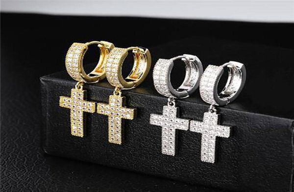 

1 pair casual cross shape drop earrings micro pave cubic zircon earring men women fashion jewelry for gift8041104, Golden;silver