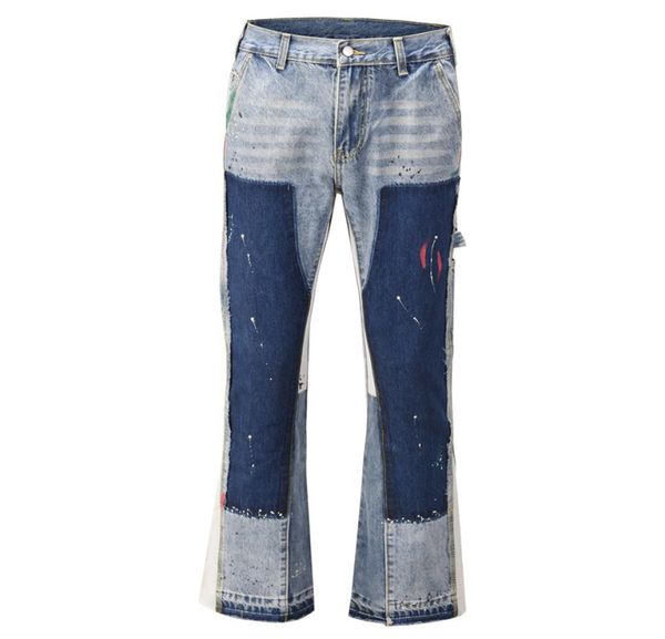 

high street dept same model bieber splash micro flared pants men039s fashion brand mop contrast stitching jeans1366656, Blue