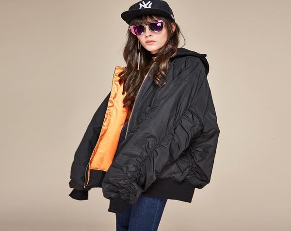 

fashion 2019 new winter fashion street women039s hooded bomber jacket coat oversize xlong sleeves cotton padded warm outwearm5312044, Black