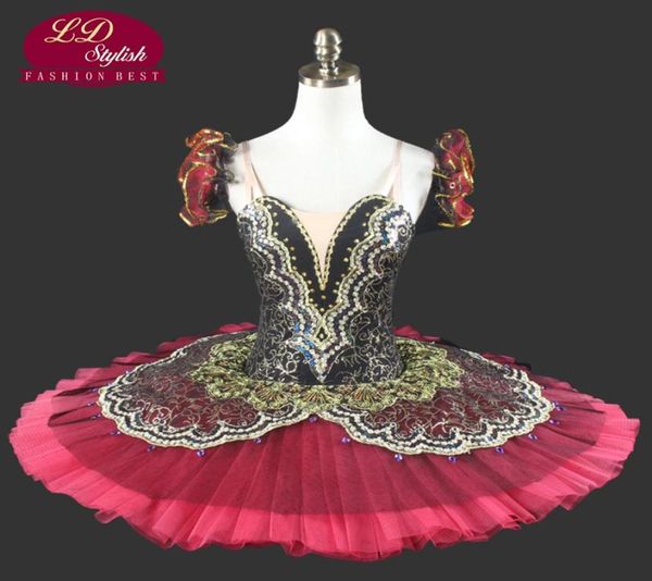 

women red gold professional tutu for girls pancake red performance tutu ballet kids ballet tutu child ld00149133674, Black;red