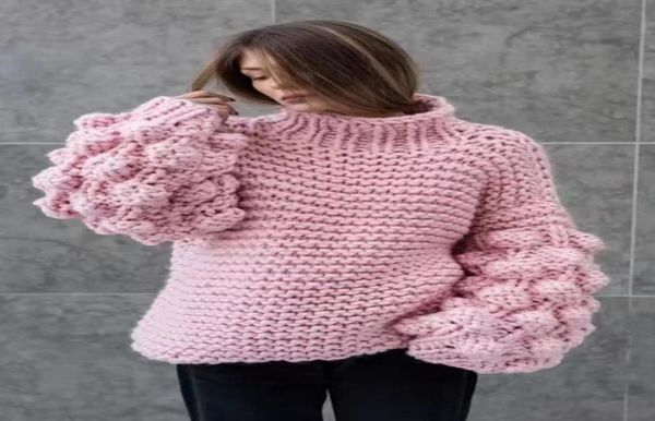

bubble sleeve sweater pullover  crocheted knitted sweaters chunky knitwear big yarn coat oversized knit bomber jacket1384413, White;black