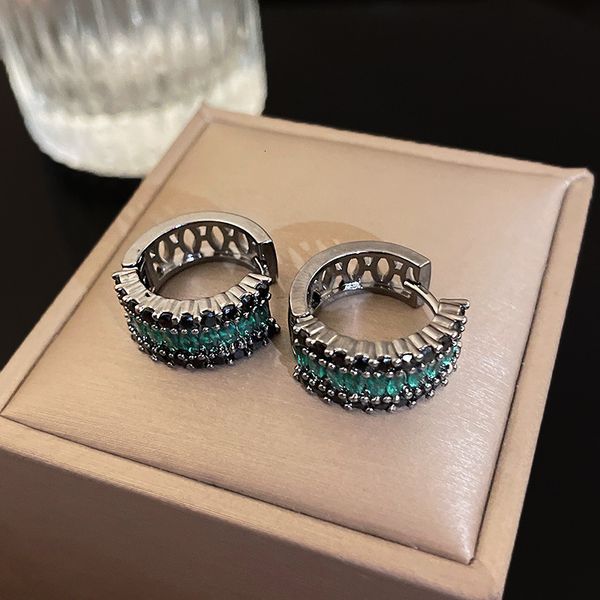 

stud vintage style micro pave green zirconia circle hoop earrings for women personality small round earings 230830, Golden;silver