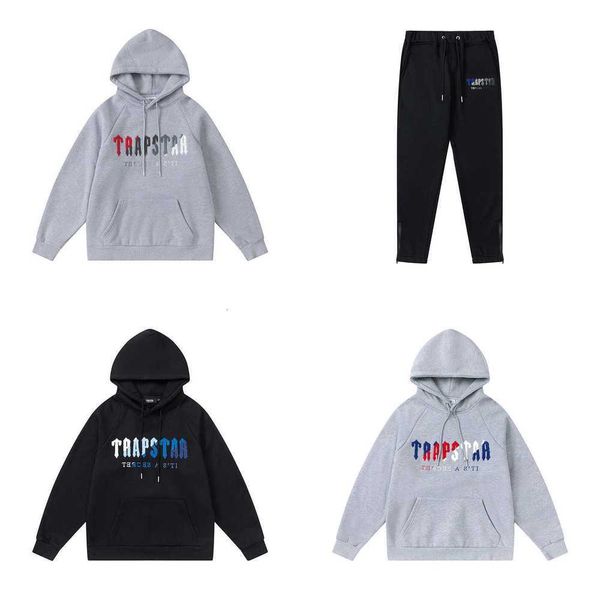

clothing men's sweatshirts tracksuits hoodies trapstar white blue towel embroidered plush sweater pants loose high street fashion autum, Black
